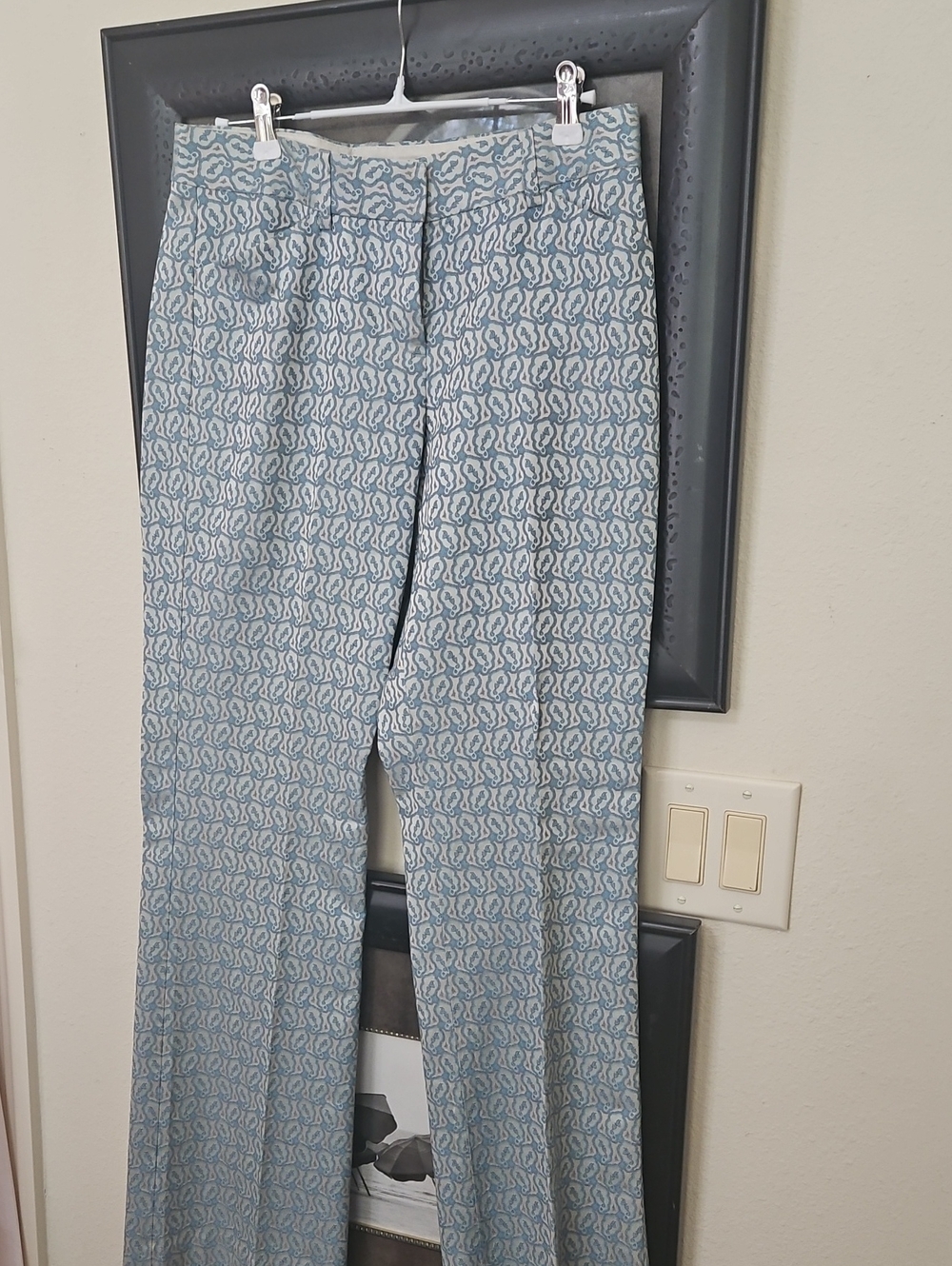 Express Design Studio Light Teal And Gray Patterned Dress Pants